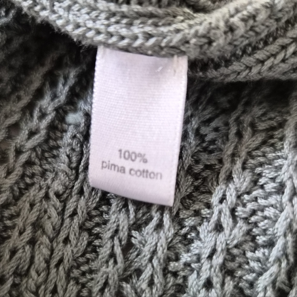 Peruvian Connection 100% Pima Cotton Open-Knit Cardigan Sweater - Gray - L - Picture 3 of 7